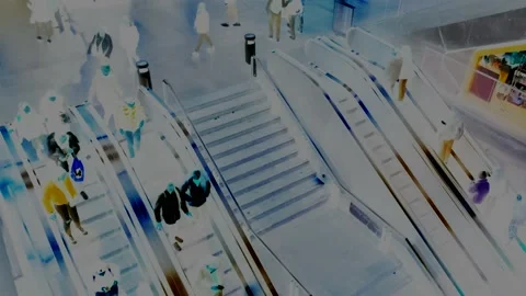 People Moving On escalator reversed motion X-ray effect Stock Footage 231436111