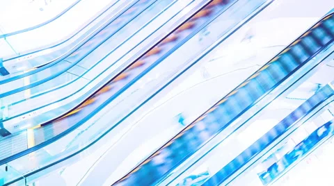 People on moving escalators at modern shopping mall, Hong Kong. Time lapse Stock Footage 59486010