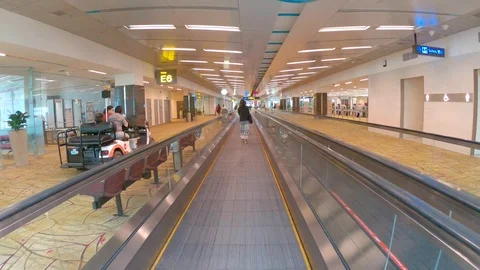  People moving on flat escalators Stock Footage 116755141