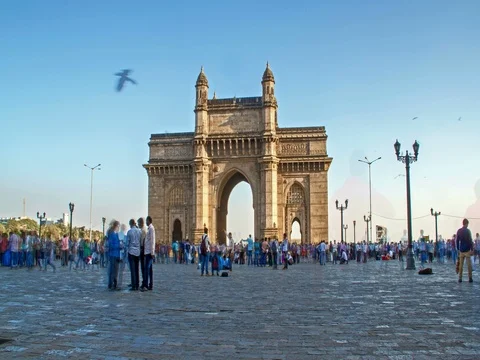 People moving in front of Gateway of India, Mumbai, India ( Time Lapse) Stock Footage