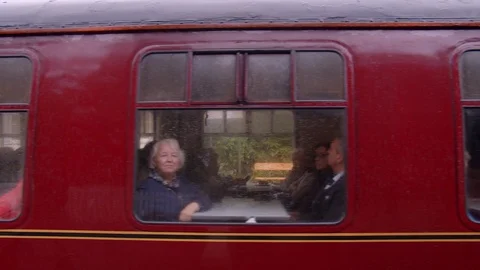 People in Moving Steam Train 库存影片 115847256
