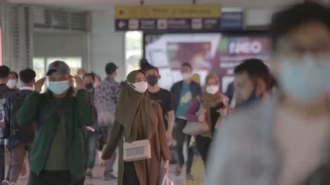 People Moving To Take The Train In The Station Of jakarta Stock Footage 224849252