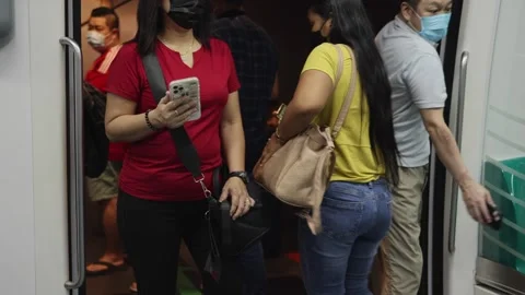 People at MRT train station Stock Footage 304264867