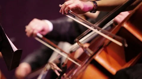 People musicians playing violins in the orchestra of the theater Stock Footage