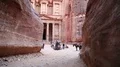 People near Al Khazneh or the Treasury at Petra in Jordan HD Footage