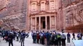 People near Al Khazneh or the Treasury at ancient Rose City of Petra in Jordan HD Footage