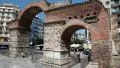 People near ancient Arch of Galerius in Thessaloniki, Greece HD Footage