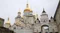 People near Cathedral of Transfiguration of the Lord in Pochayiv Lavra, Ukraine HD Footage