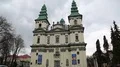 People near Dominican church in Ternopil, western Ukraine HD Footage