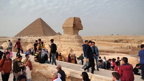 People near Great Sphinx and Great Pyram... | Stock Video | Pond5