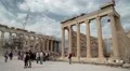 People near Parthenon - ancient temple in Athenian Acropolis, Greece HD Footage