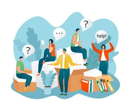 People in need of help, frequently asked questions around question marks vector Illustrazione stock