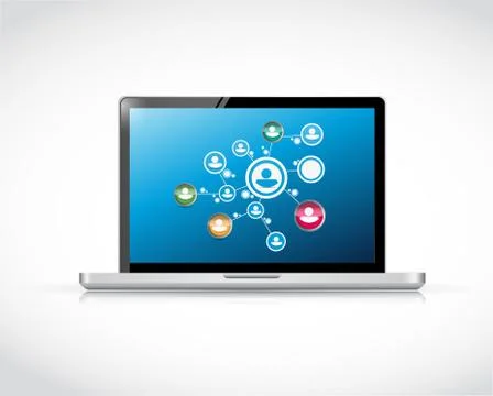 People network diagram map on a computer Stock Illustration