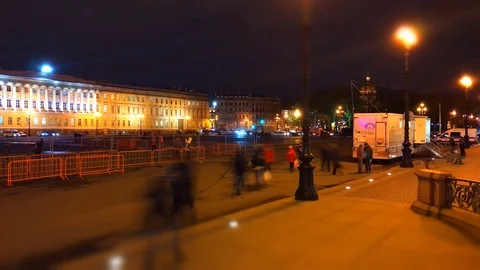 People at Night in the Square - Timelapse Stock Footage 119673942