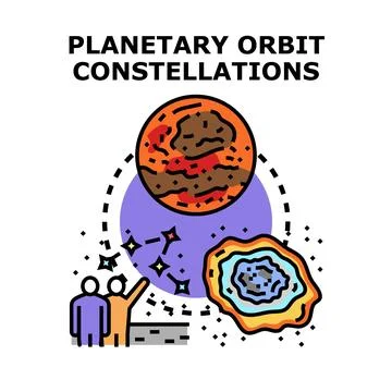 People observing planetary orbit and space constellations Stock Illustration