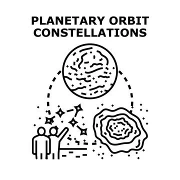 People observing planetary orbit and space constellations Stock Illustration