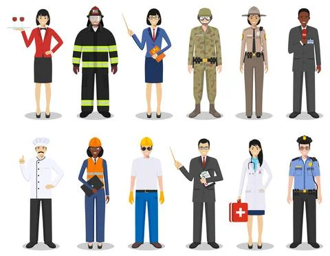 People occupation characters set in flat style isolated on white background. Stock Illustration