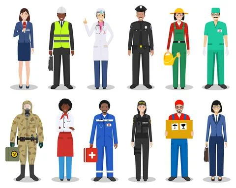 People occupation characters set in flat style isolated on white background. Stock Illustration