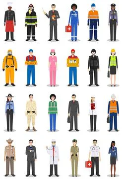 People occupation characters set in flat style isolated on white background. Stock Illustration