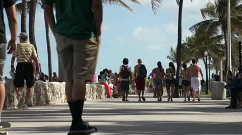 People on Ocean Drive Stock Footage 10871621
