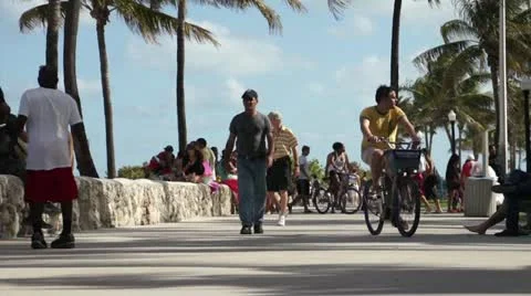 People on Ocean Drive Stock Footage 10871627