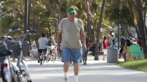 People on Ocean Drive Stock Footage 10871632
