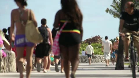 People on Ocean Drive Stock Footage 10871644