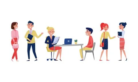 People in the office for an interview. Vector illustration on a white background Illustrazione stock