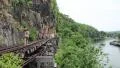People on old railroad near Kwai river in Thailand HD Footage