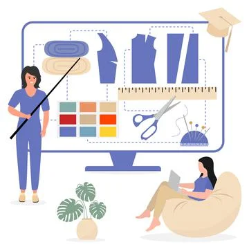 People Online course Workshop Sewing Tailoring Stock Illustration