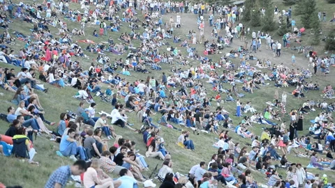 People in an open-air park on the grass Stock Footage 143294699