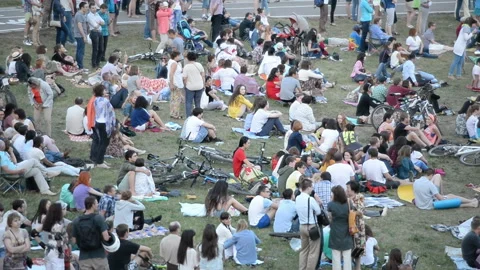 People in an open-air park on the grass Stock Footage 143294746