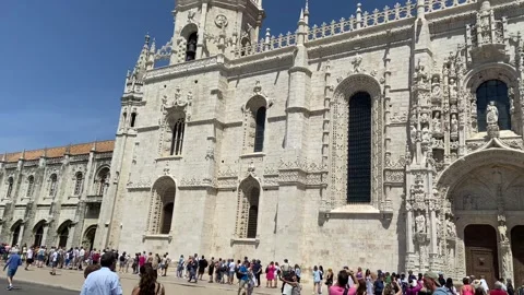 People outside Jeronimos Monastery - Belem Stock Footage 241923407
