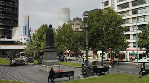 People outside the State Library, Melbourne 4K Video stock 7754600