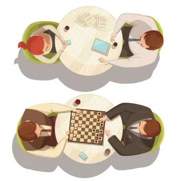 People Over Cup Of Coffee At Round Tables Ilustração Stock