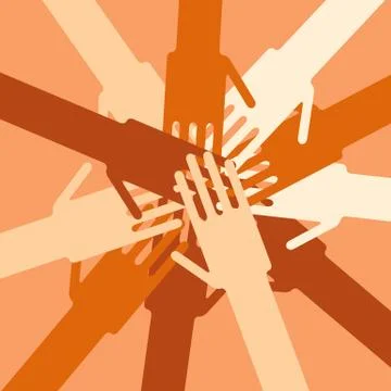 People overlapping hands to show unity Stock Illustration