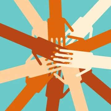 People overlapping hands to show unity Illustrazione stock