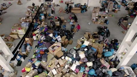 People pack and sort humanitarian aid for refugees Stock Footage 204071511