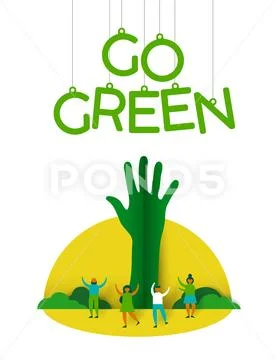 People with paper cut tree for environment help Stock Illustration