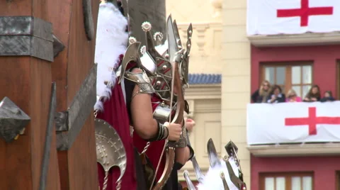 People on parade float shake bows greeting the audience Stock Footage 47955876