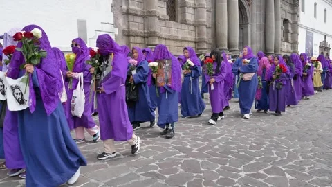 People parading during the Procesion Jesus del Gran Poder Stock Footage 333485240