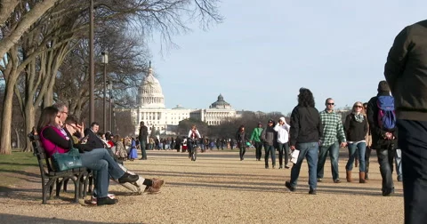 People on park bench in National Mall Washington DC 4k Stock Footage