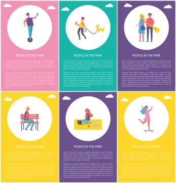People in Park Hoverboard Set Vector Illustration Ilustração Stock