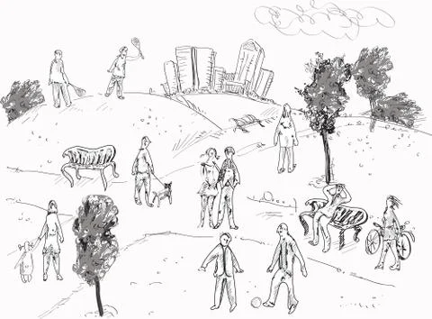 People in Park Ilustração Stock