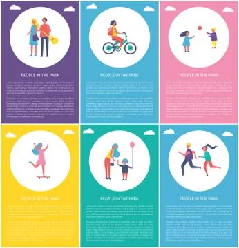 People in Park Set of Posters Vector Illustration Ilustração Stock