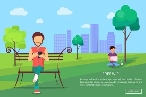 People in Park Using Modern Computer Technologies Stock Illustration