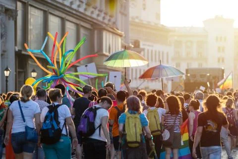 People Participating in Annual LGBTQ Parade Stock Photos
