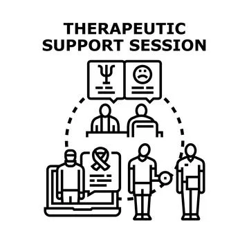People participating in therapeutic support session online and in person Stock Illustration