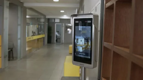 People pass through the turnstile with face id 4K. Smart checking control Stock Footage 151004277