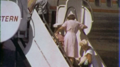 People PASSENGERS BOARDING Airline Airport 1950s Vintage Film Home Movie 8mm Stock Footage